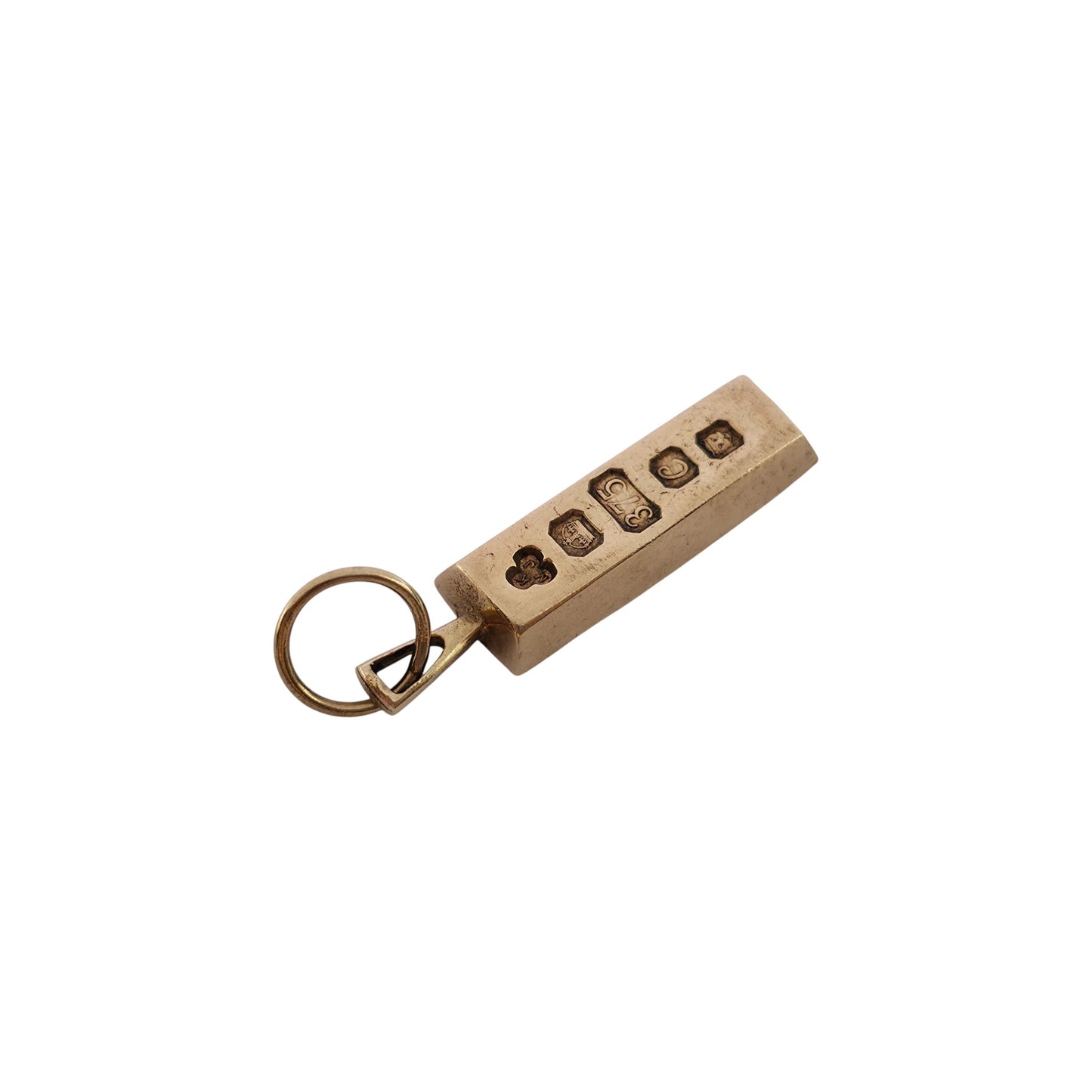 9ct 375 Yellow Gold Ingot Pendant 1977 L 2.6 cm 8.2 g.