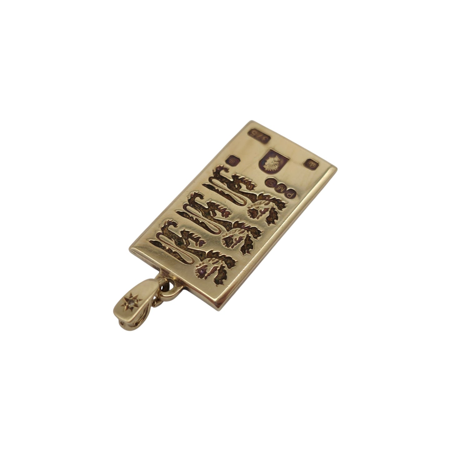 Limited Edition 9ct 375 Yellow Gold Ingot Pendant With Diamond Bail L 2.8 cm 8.2 g.