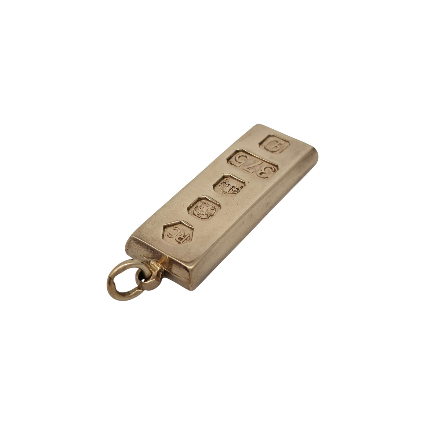 Solid 9ct 375 Yellow Gold Ingot Pendant 1978 L 4.0 cm 30.3 g.