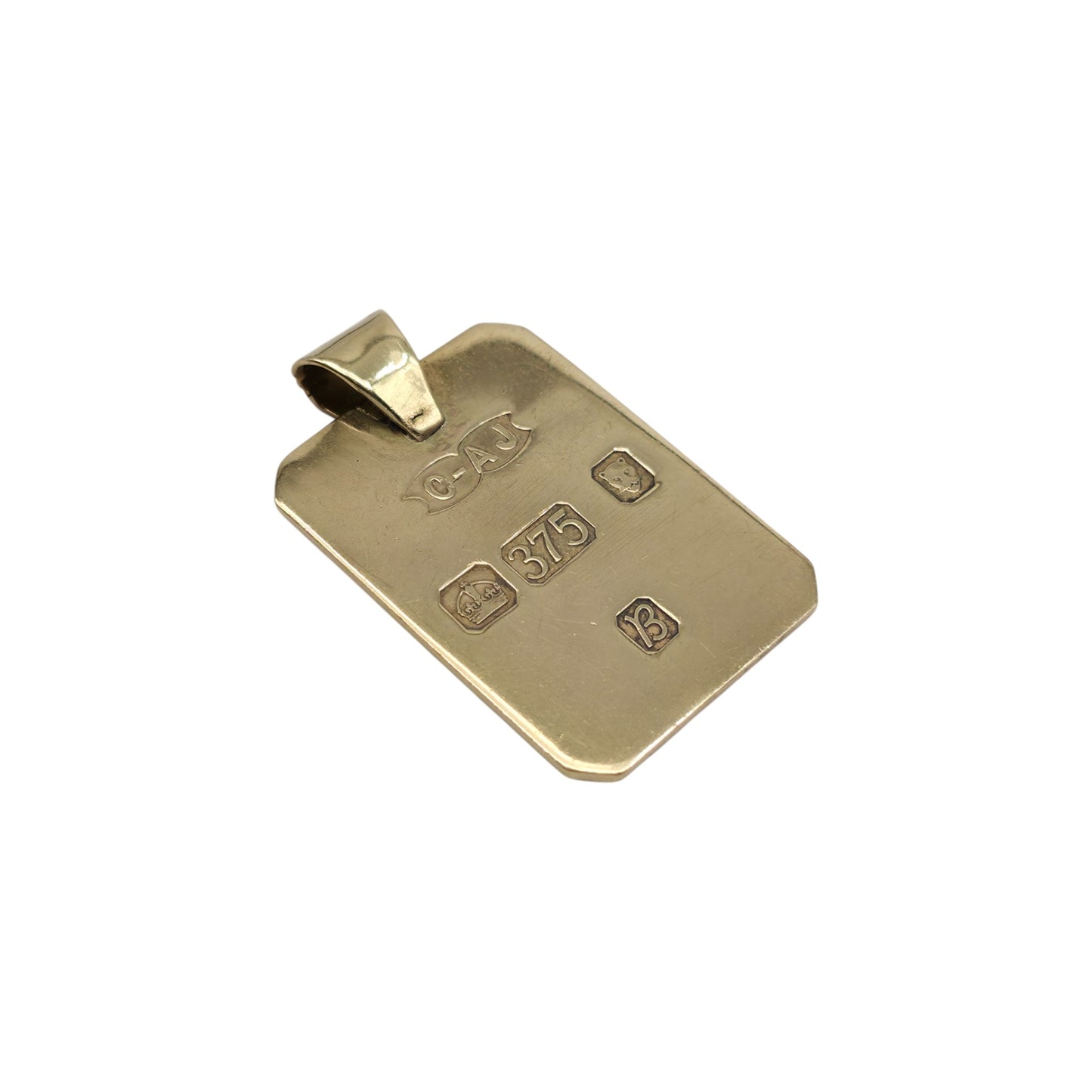 9ct 375 Yellow Gold Ingot Pendant 1976 L 3.0 cm 8.4 g.