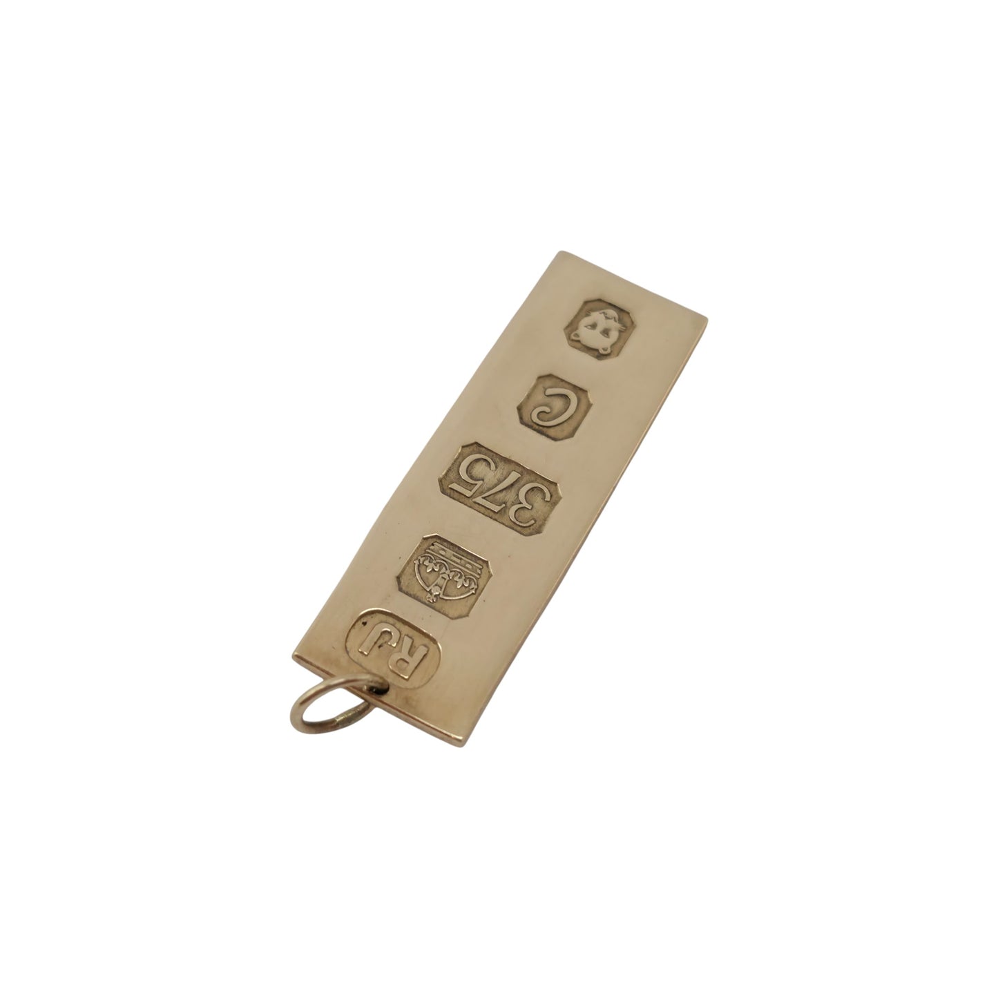 9ct 375 Yellow Gold Ingot Pendant 1977 L 3.4 cm 6.9 g.