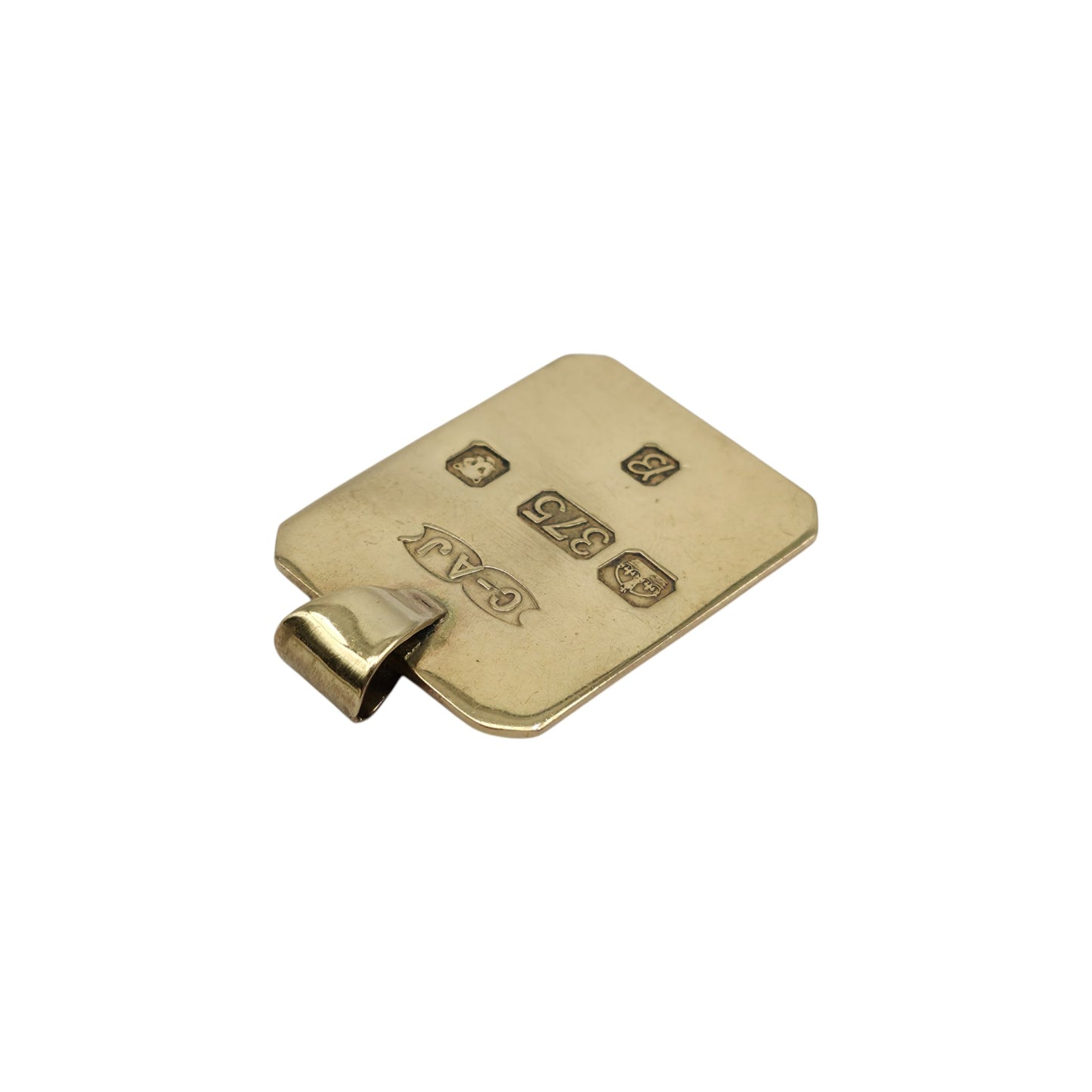 9ct 375 Yellow Gold Ingot Pendant 1976 L 3.0 cm 8.4 g.