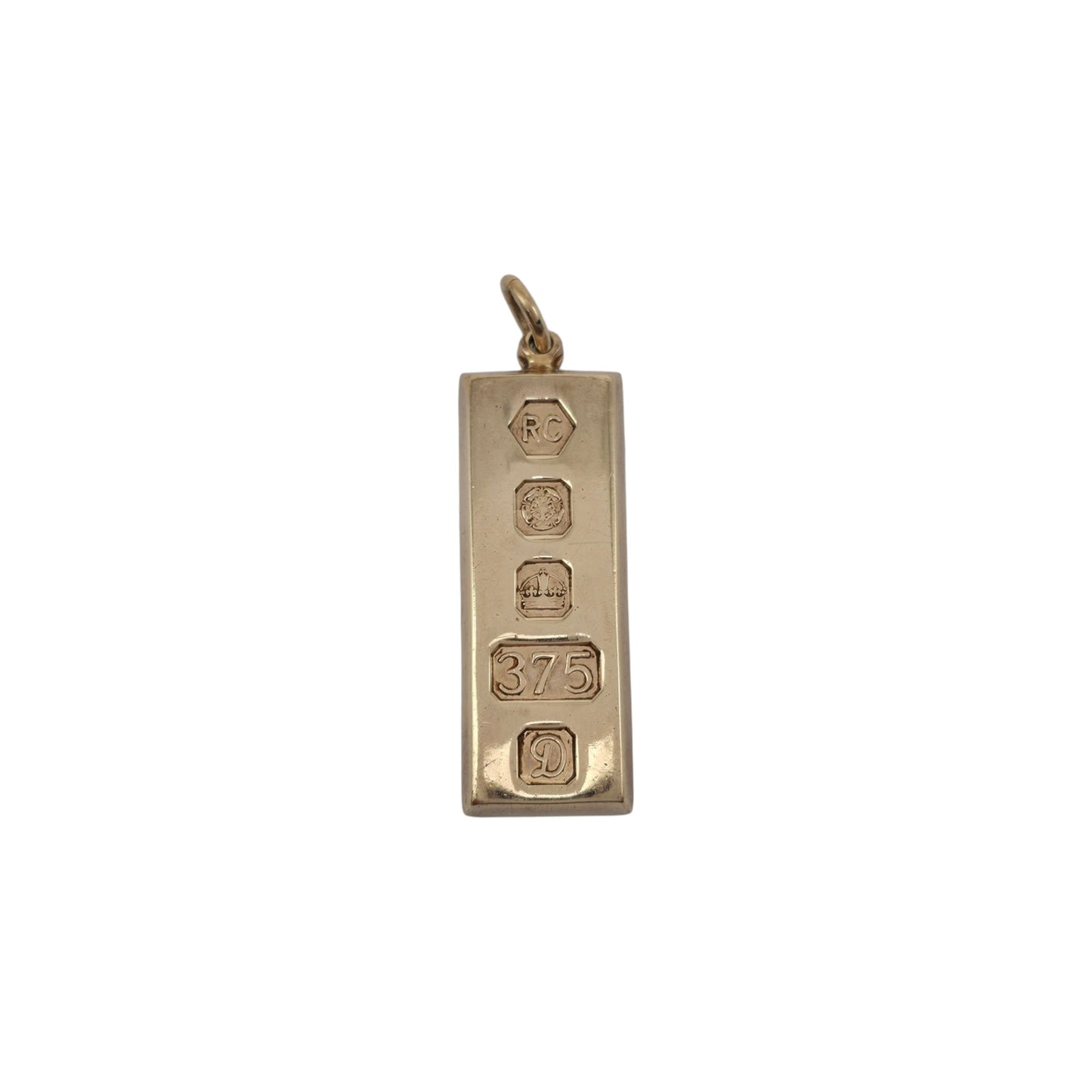 Solid 9ct 375 Yellow Gold Ingot Pendant 1978 L 4.0 cm 30.3 g.