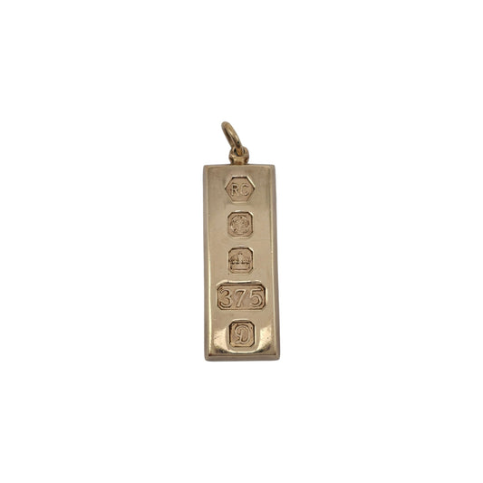 Solid 9ct 375 Yellow Gold Ingot Pendant 1978 L 4.0 cm 30.3 g.