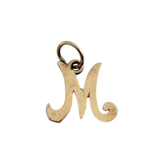 9ct 375 Yellow Gold Initial "M" Letter Charm L 9 mm 0.4 g.