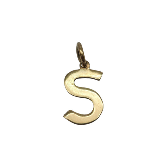 9ct 375 Yellow Gold Initial "S" Letter Charm c.1977 L 1.1 cm 0.5 g.