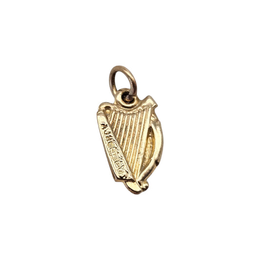 9ct 375 Yellow Gold Irish Harp Charm 1967 L 1.3 cm 0.5 g.