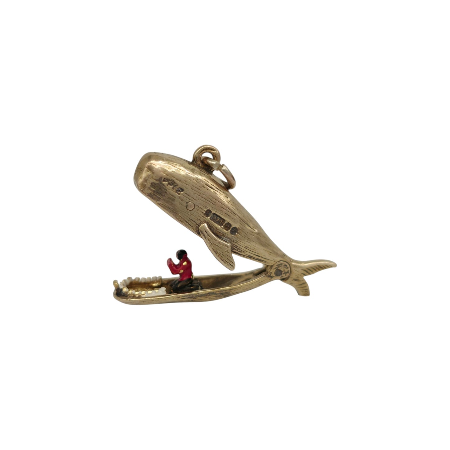 9ct 375 Yellow Gold & Enamel Jonah & The Whale Opening Charm 1955 L 2.3 cm 2.6 g.