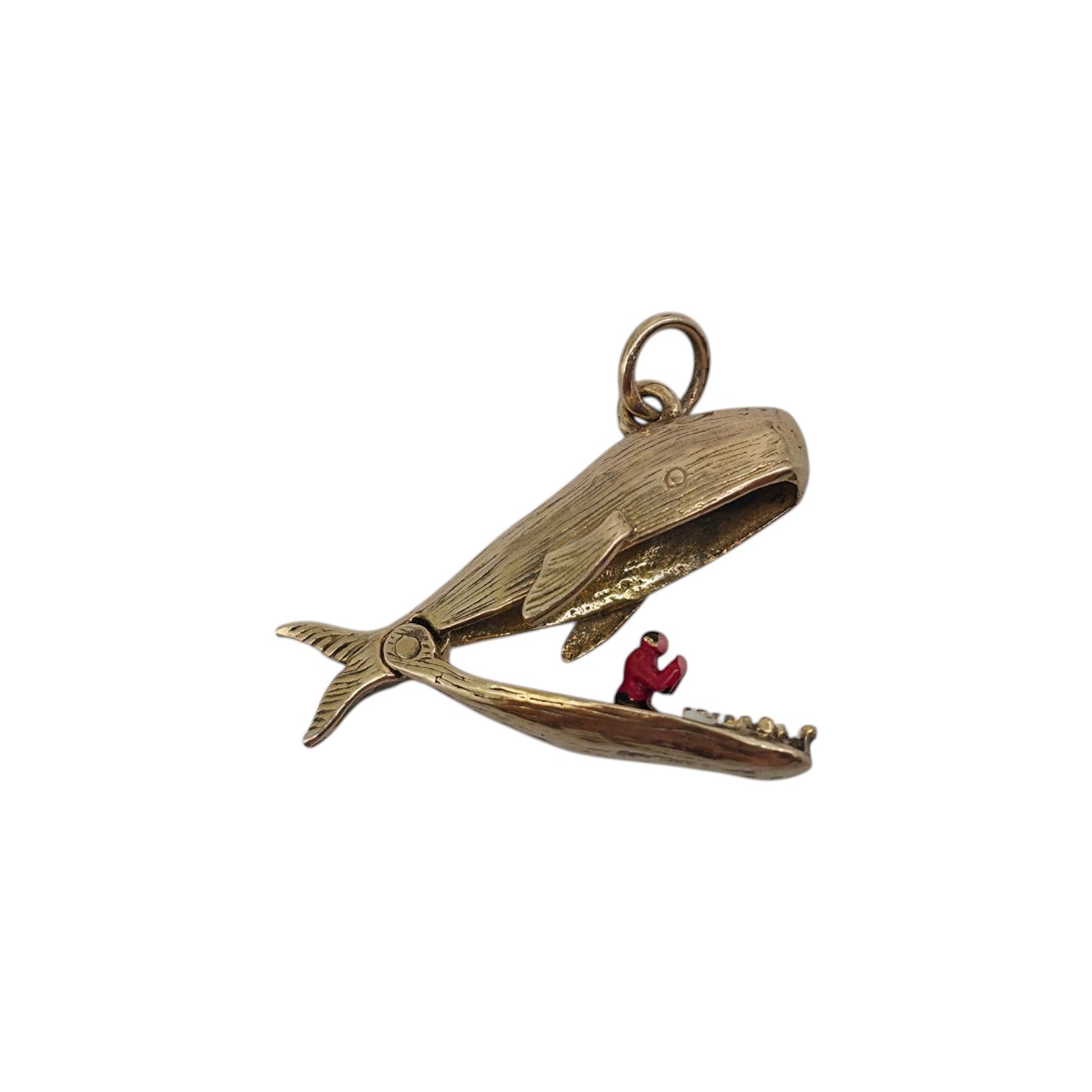 9ct 375 Yellow Gold & Enamel Jonah & The Whale Opening Charm 1955 L 2.3 cm 2.6 g.