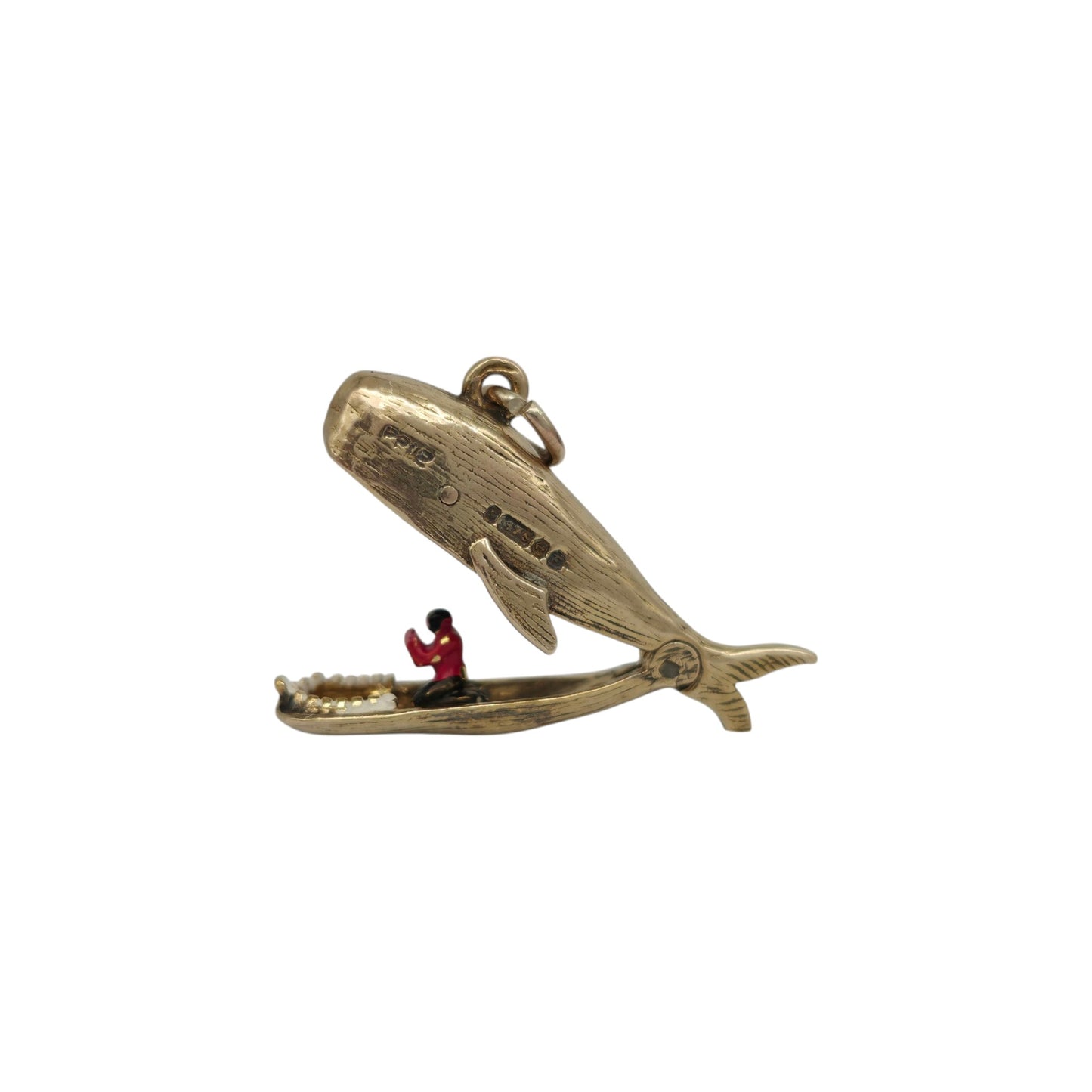 9ct 375 Yellow Gold & Enamel Jonah & The Whale Opening Charm 1955 L 2.3 cm 2.6 g.