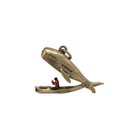 9ct 375 Yellow Gold & Enamel Jonah & The Whale Opening Charm 1955 L 2.3 cm 2.6 g.