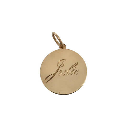 9ct 375 Yellow Gold "Julie" Name Charm 1973 L 1.8 cm 1.3 g.
