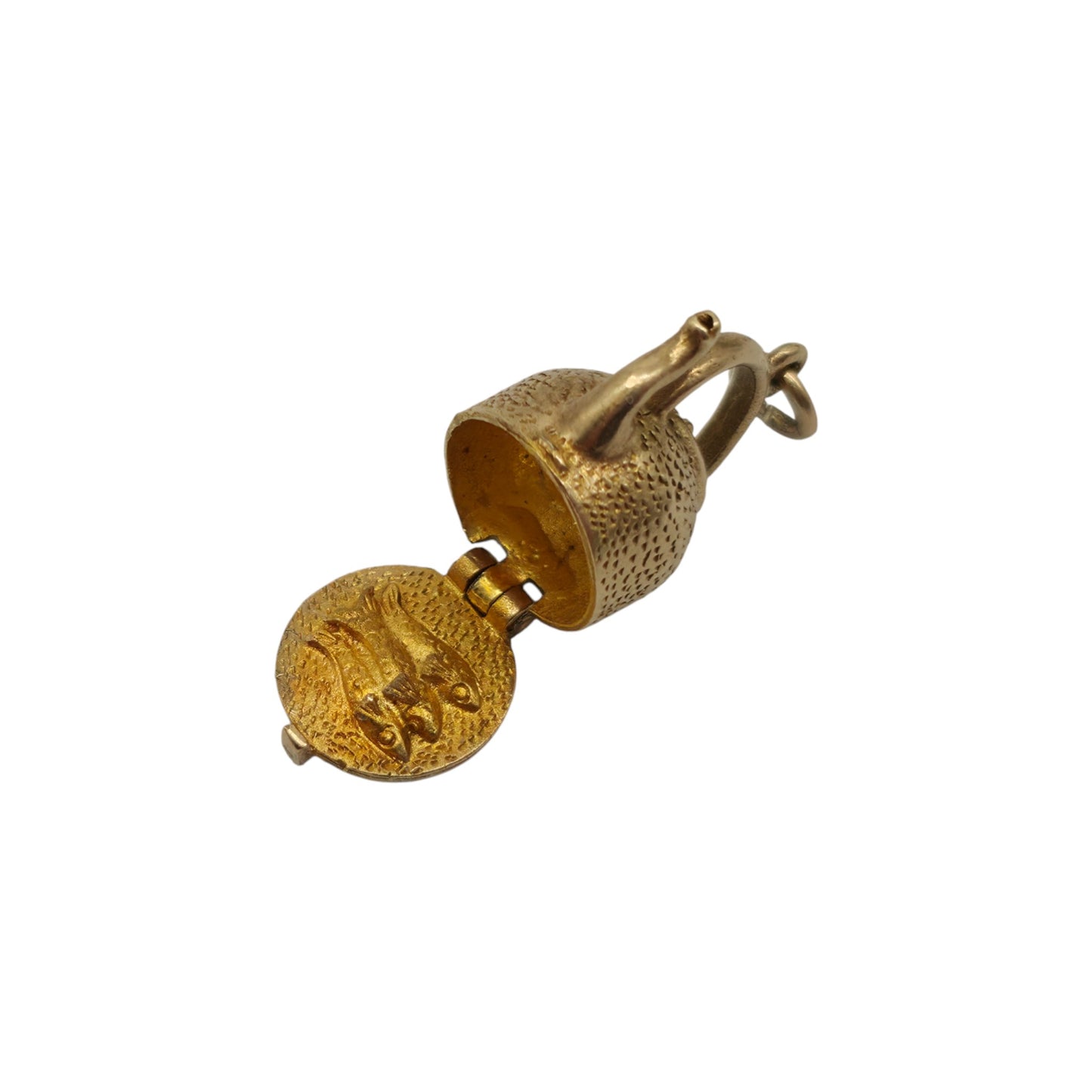 9金375イエローゴールド フィッシュケトル開閉式チャーム 1966年製 長さ1.5cm 4.1g