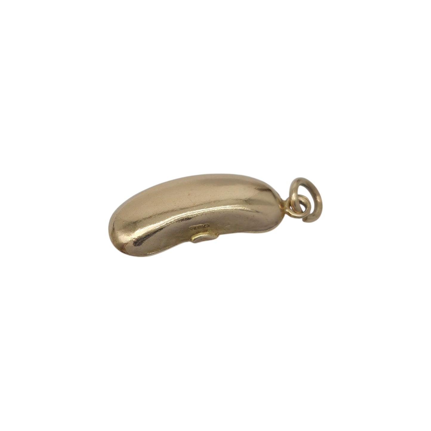 9ct 375 Yellow Gold Kidney Bean Charm 1948 L 1.6 cm 0.7 g.