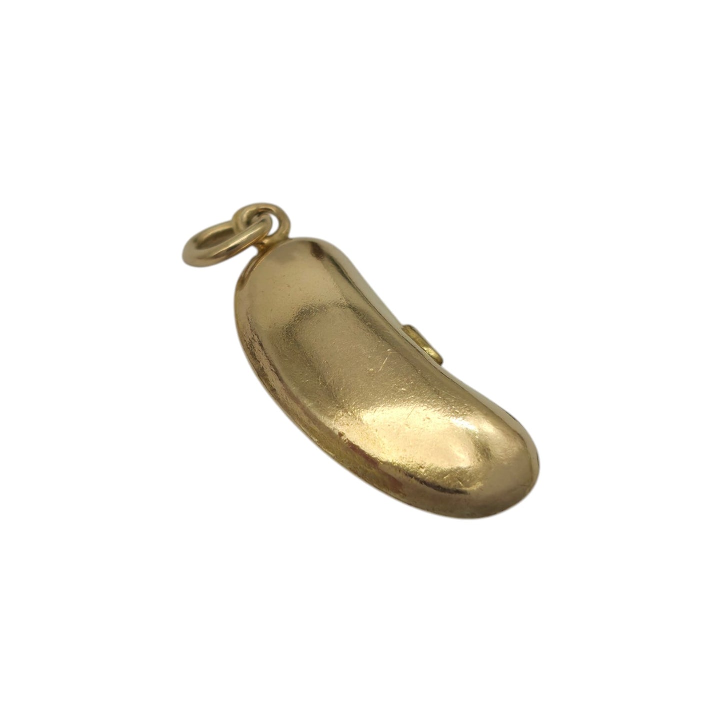 9ct 375 Yellow Gold Kidney Bean Charm 1948 L 1.6 cm 0.7 g.