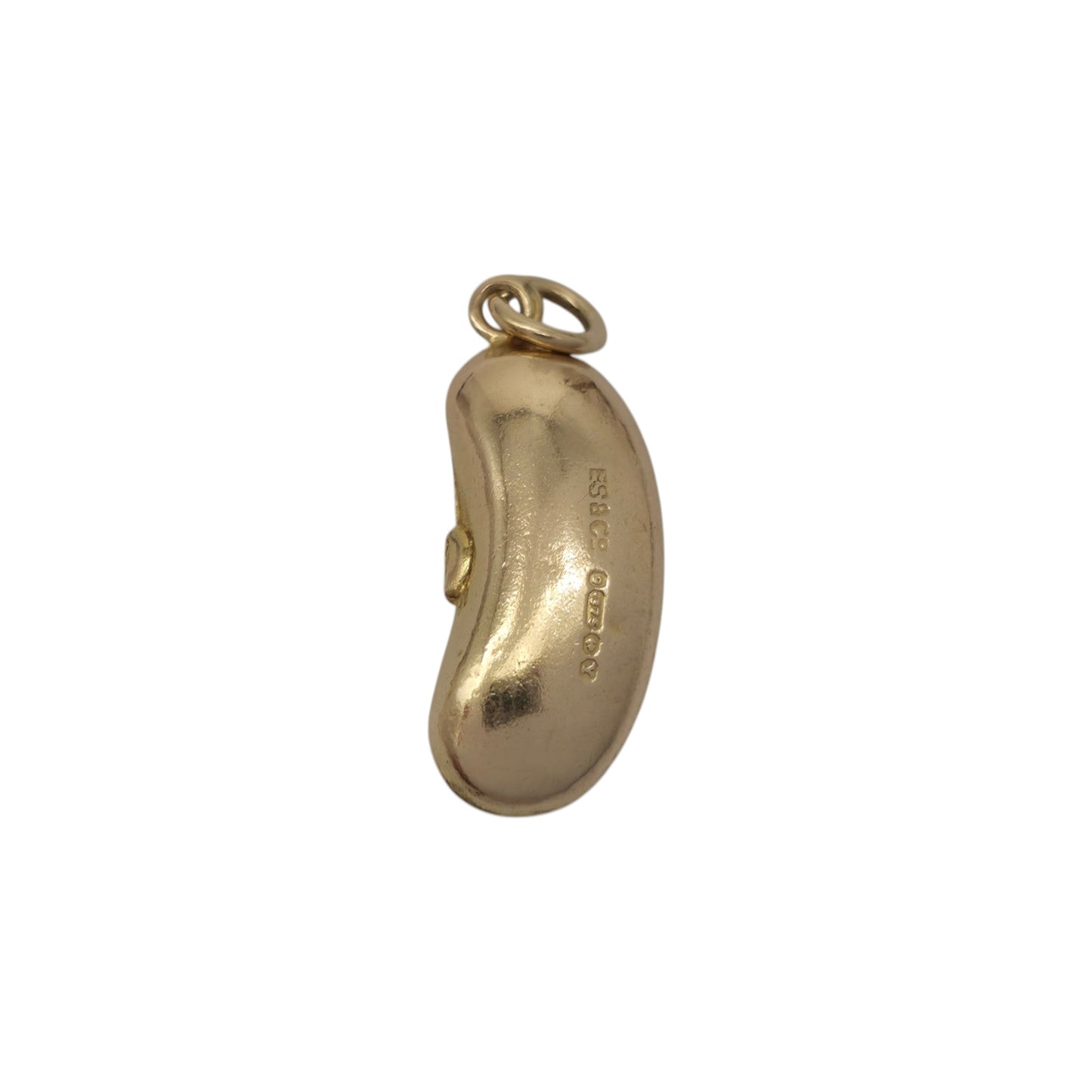 9ct 375 Yellow Gold Kidney Bean Charm 1948 L 1.6 cm 0.7 g.