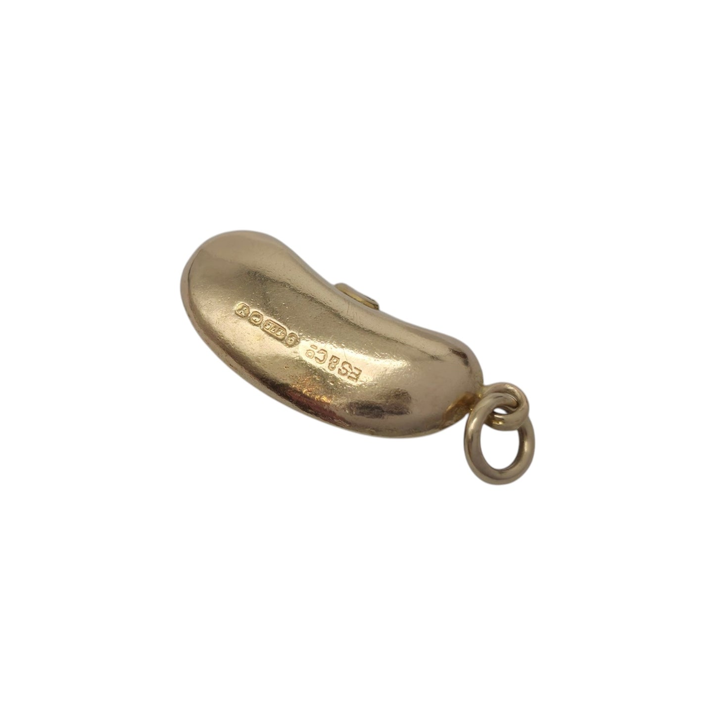 9ct 375 Yellow Gold Kidney Bean Charm 1948 L 1.6 cm 0.7 g.