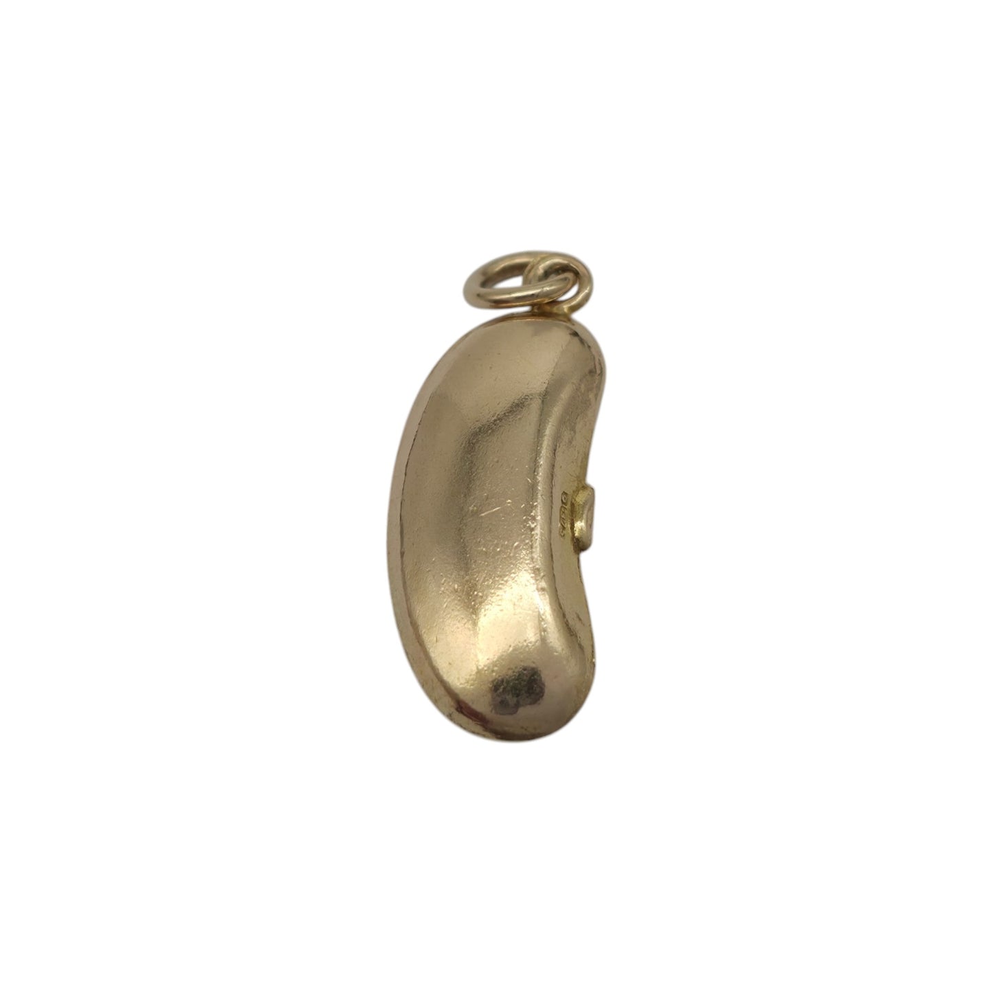 9ct 375 Yellow Gold Kidney Bean Charm 1948 L 1.6 cm 0.7 g.