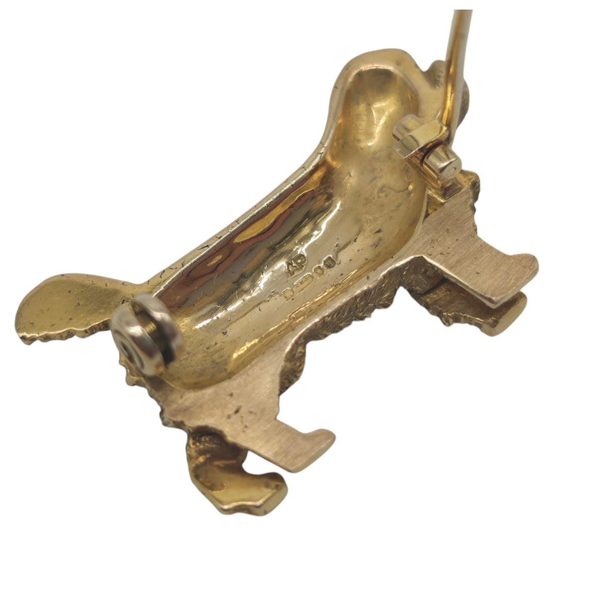 9ct 375 Yellow Gold King Charles Spaniel Brooch 1967 L 3.1 cm 8.1 g.