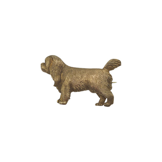 9ct 375 Yellow Gold King Charles Spaniel Brooch 1967 L 3.1 cm 8.1 g.