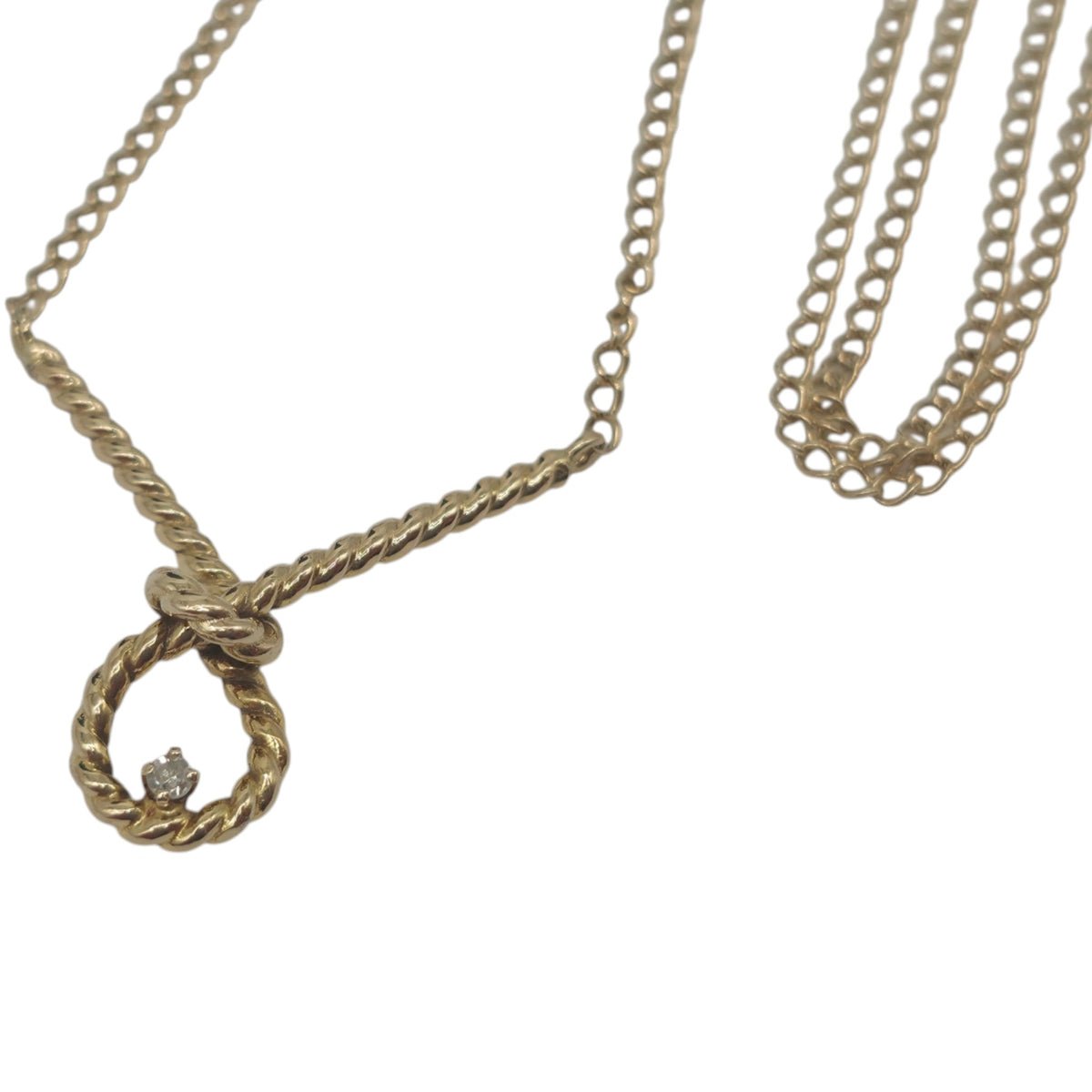 9ct 375 Yellow Gold Knot Necklace With White Sapphire 1978 L 47.5 cm 2.9 g.