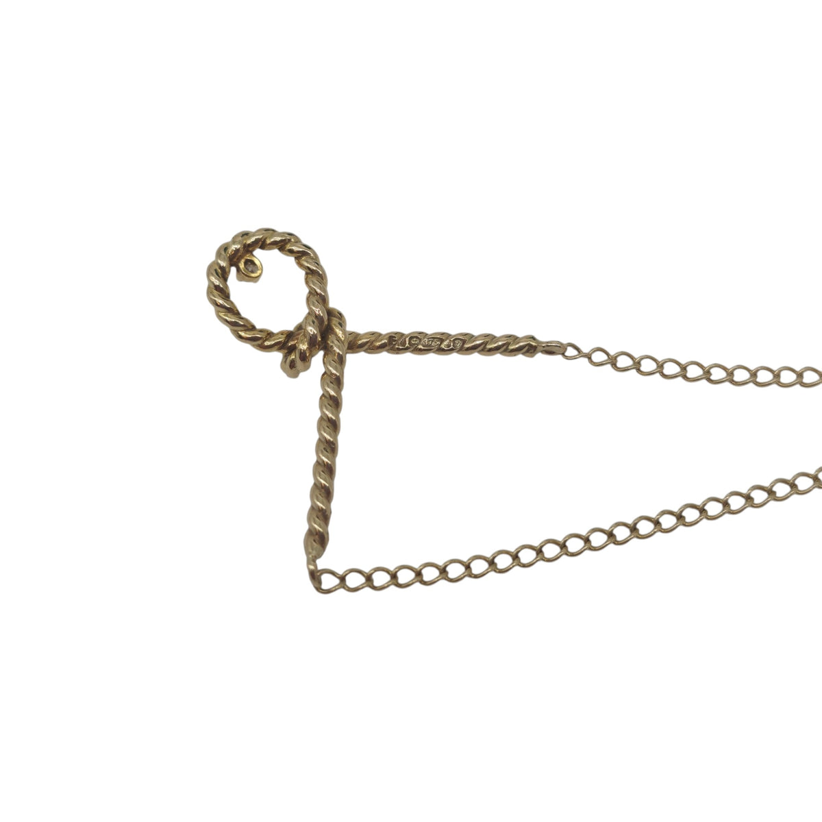 9ct 375 Yellow Gold Knot Necklace With White Sapphire 1978 L 47.5 cm 2.9 g.