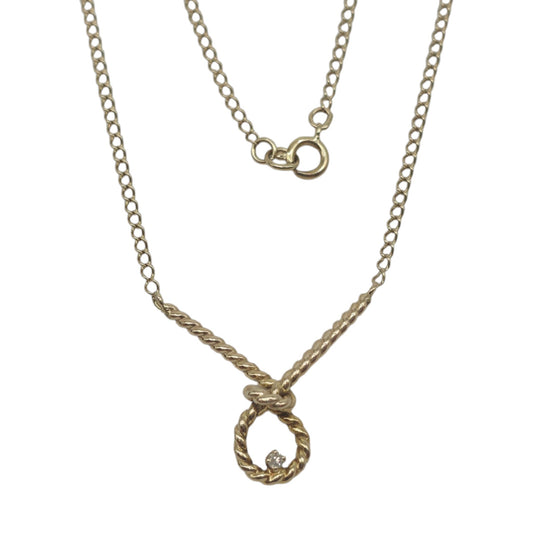 9ct 375 Yellow Gold Knot Necklace With White Sapphire 1978 L 47.5 cm 2.9 g.