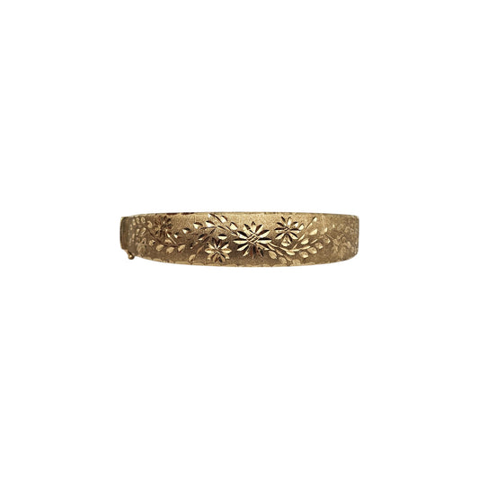 9ct 375 Yellow Gold Engraved Hinged Bangle 9.7 g.