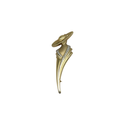 9ct 375 Yellow & White Gold Ladies Silhouette Brooch L 6.9 cm 3.5 g.