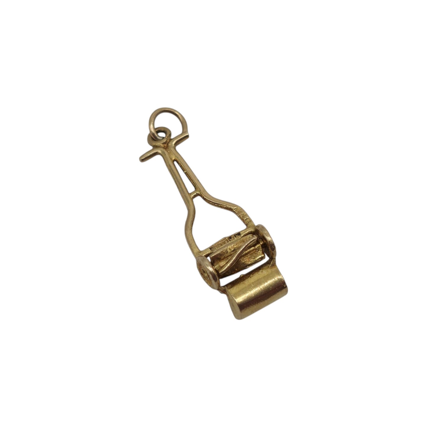 9ct 375 Yellow Gold Lawn Mower Charm 1959 L 2.1 cm 1.1 g.