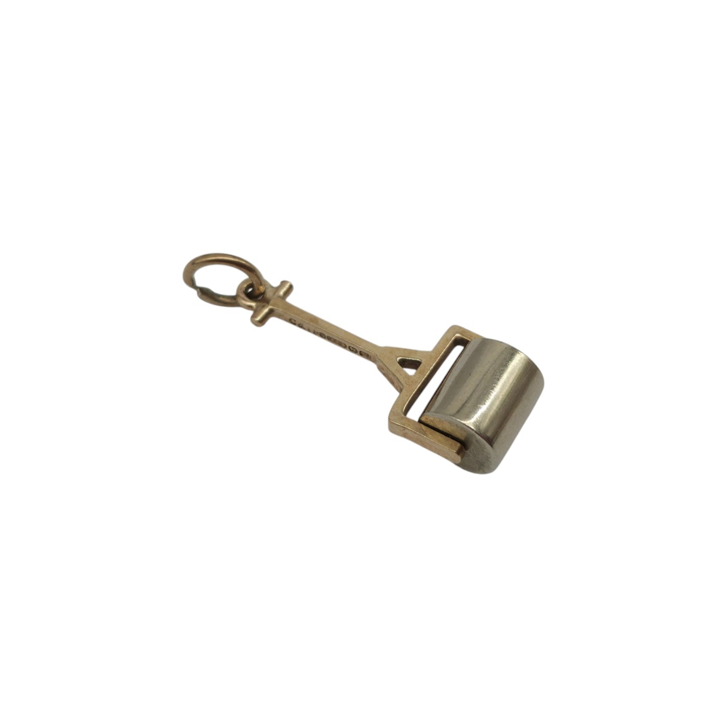 9ct 375 Yellow & White Gold Articulated Lawn Roller Charm 1955 L 2.0 cm 1.2 g.