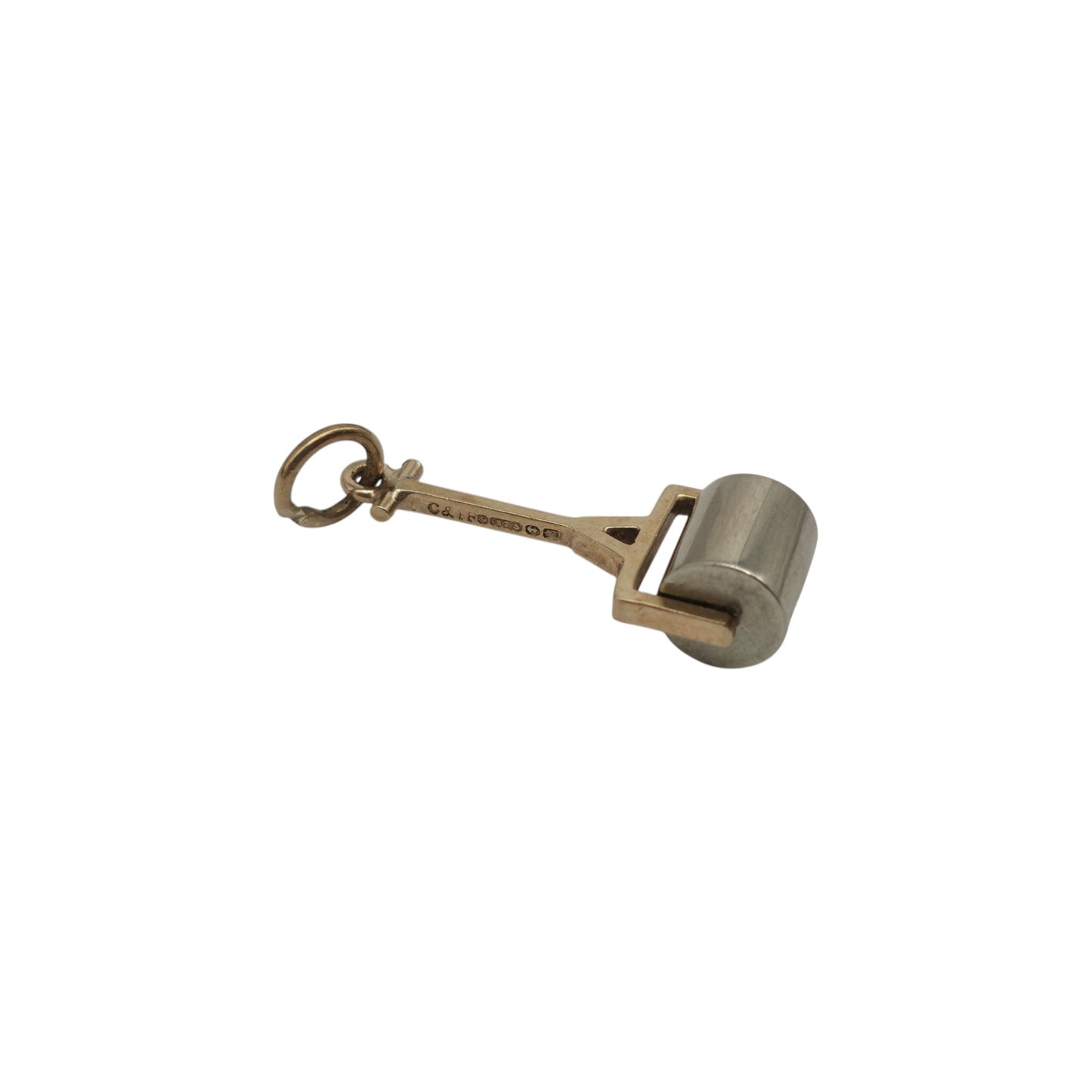 9ct 375 Yellow & White Gold Articulated Lawn Roller Charm 1955 L 2.0 cm 1.2 g.