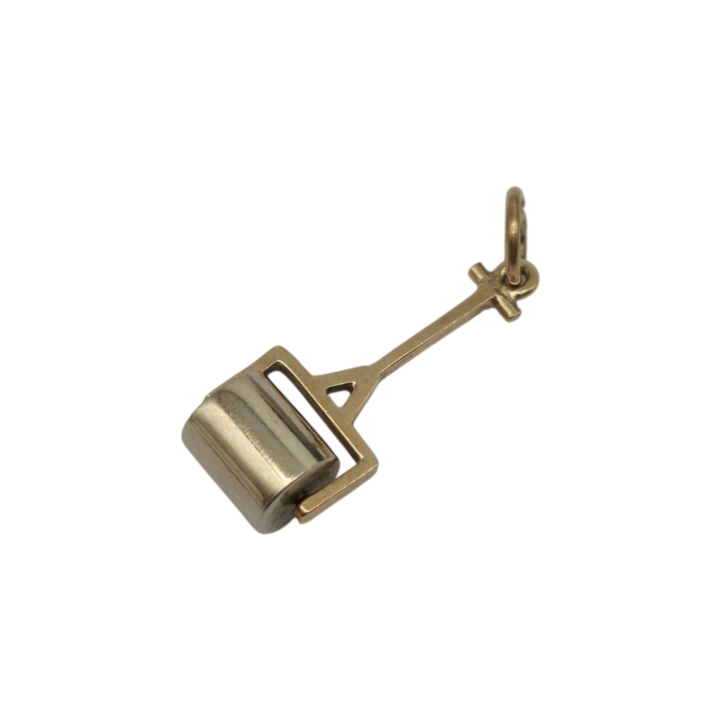9ct 375 Yellow & White Gold Articulated Lawn Roller Charm 1955 L 2.0 cm 1.2 g.