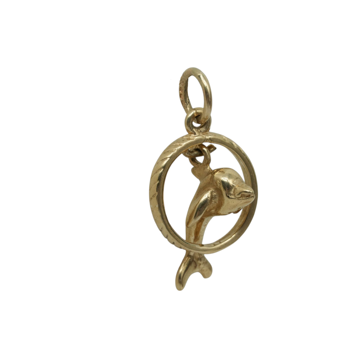 9ct 375 Yellow Gold Leaping Dolphin Charm 2004 L 1.6 cm 2.2 g.