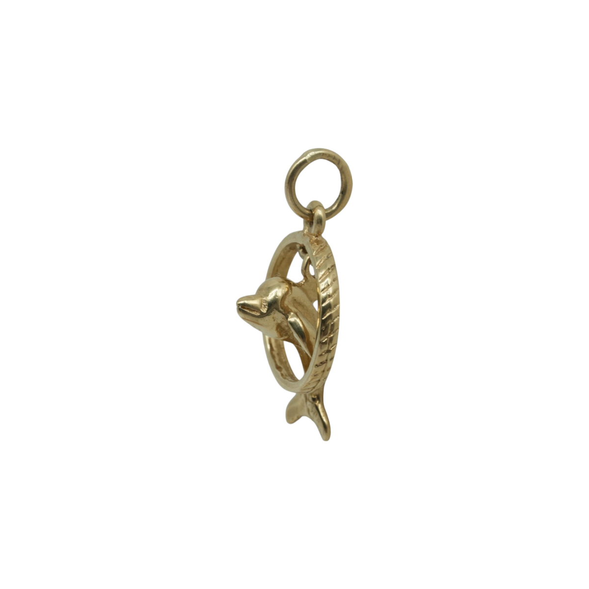 9ct 375 Yellow Gold Leaping Dolphin Charm 2004 L 1.6 cm 2.2 g.