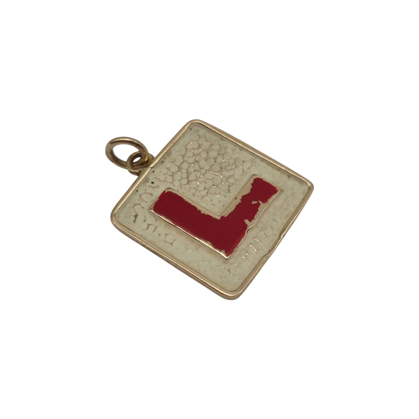 Unusual 9ct 375 Yellow Gold & Enamel "L" Learner Plate Charm 1972 L 1.5 cm 2.0 g.