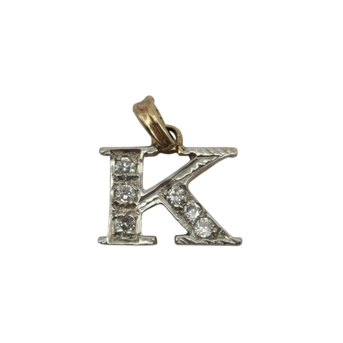 9ct 375 Yellow & White Gold Letter "K" Initial Pendant L 0.8 cm 1.0 g.