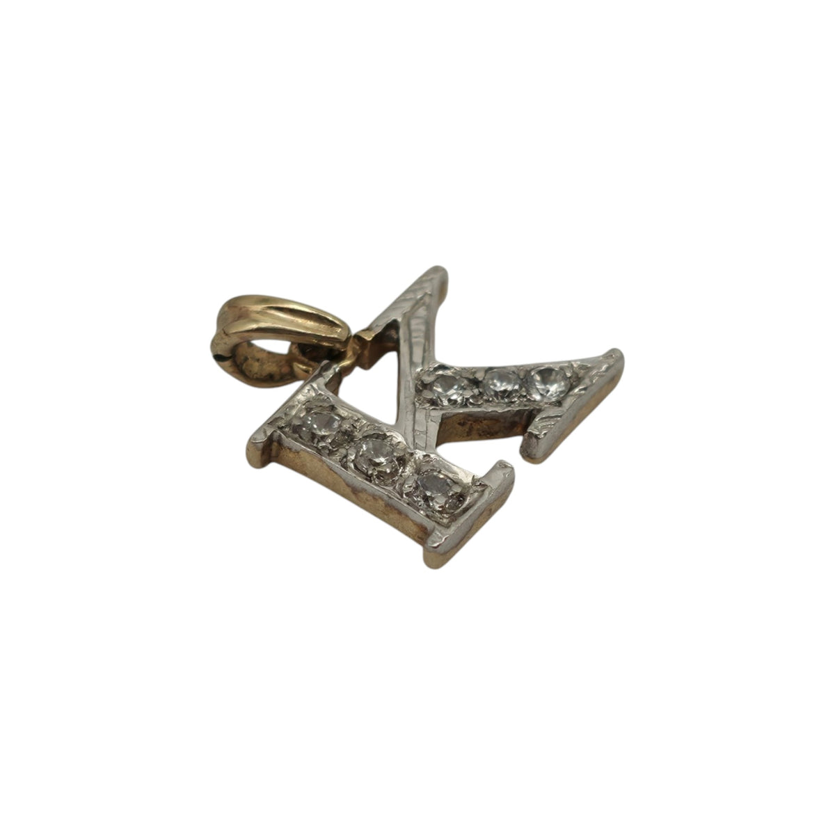 9ct 375 Yellow & White Gold Letter "K" Initial Pendant L 0.8 cm 1.0 g.