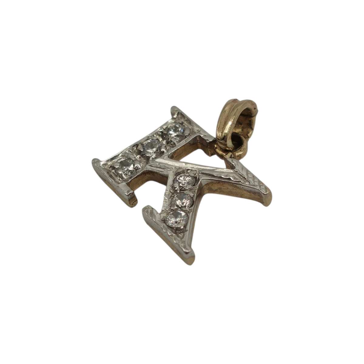 9ct 375 Yellow & White Gold Letter "K" Initial Pendant L 0.8 cm 1.0 g.