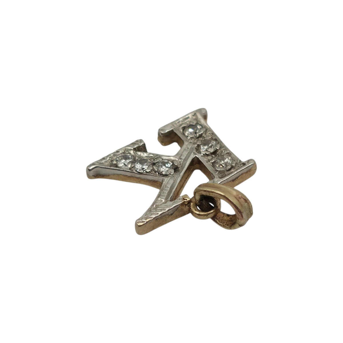 9ct 375 Yellow & White Gold Letter "K" Initial Pendant L 0.8 cm 1.0 g.