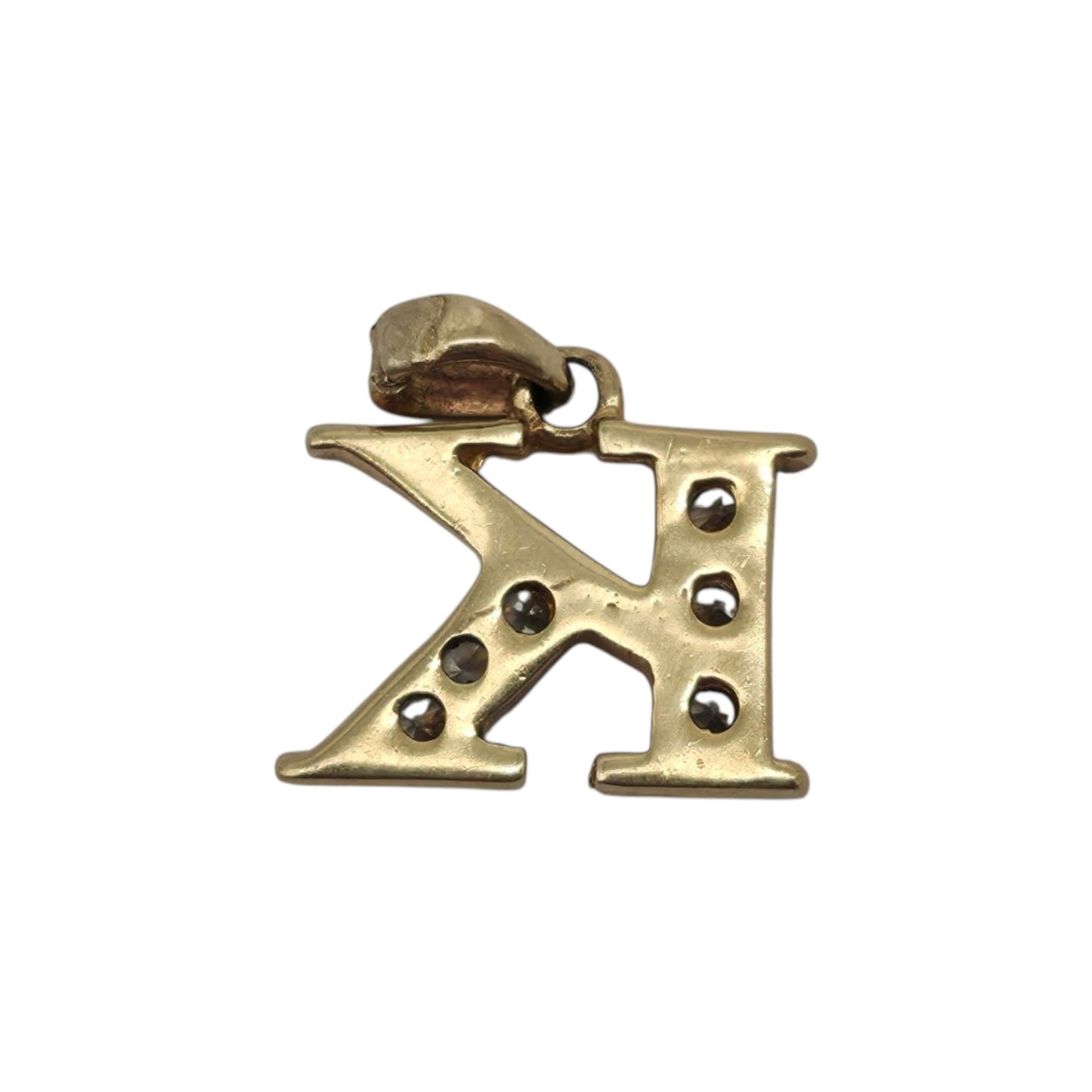 9ct 375 Yellow & White Gold Letter "K" Initial Pendant L 0.8 cm 1.0 g.