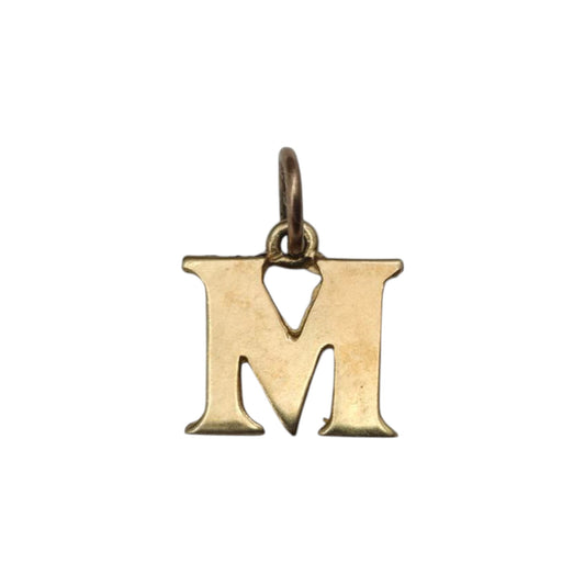 9ct Yellow Gold Initial "M" Letter Charm L 8 mm 0.6 g.