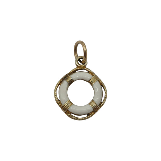 9ct 375 Yellow Gold & Enamel Life Buoy Charm 1960 L 1.1 cm 0.9 g.