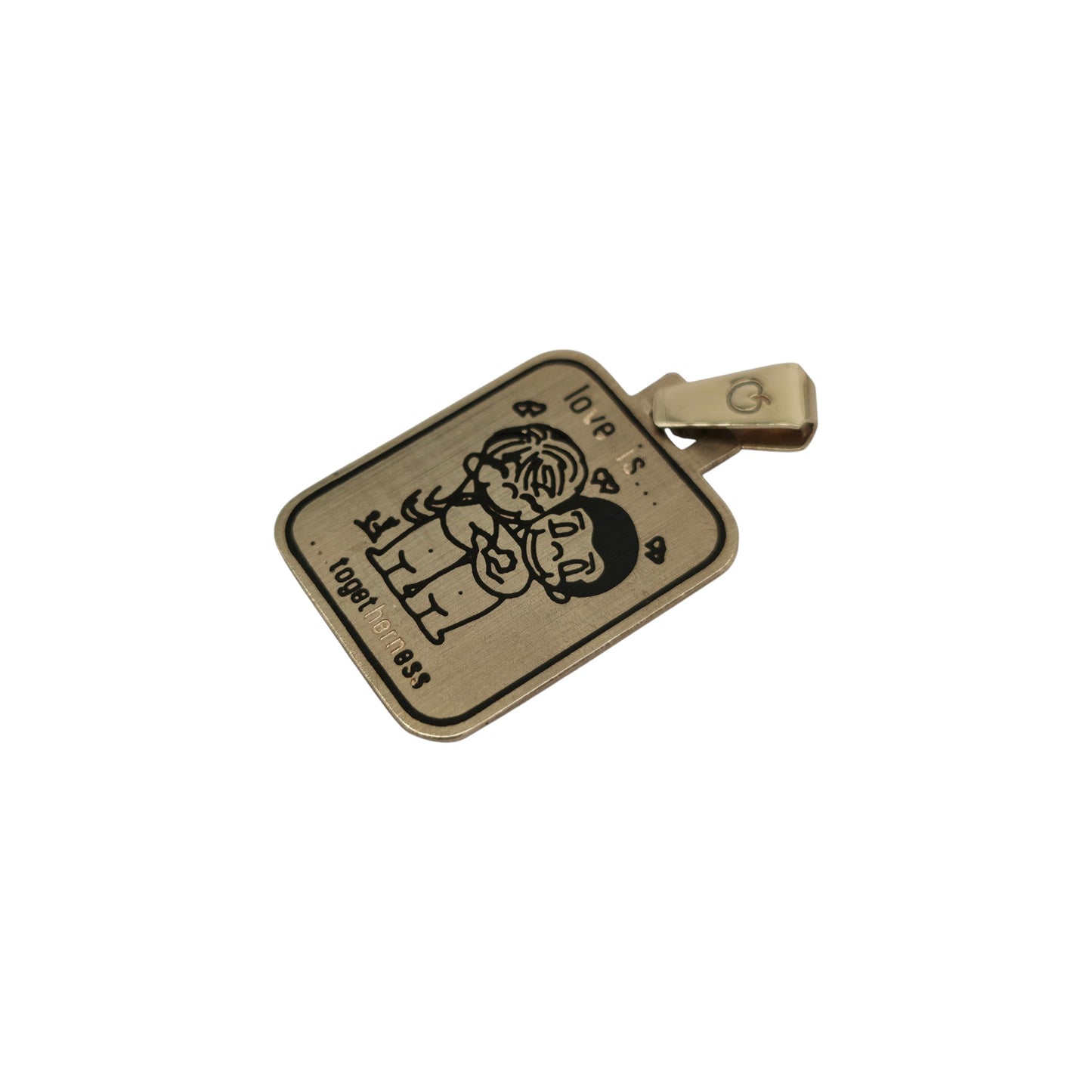 9金 375 イエローゴールド 「Love Is Togetherness」ペンダント 1978年頃 L 2.1 cm 2.0 g