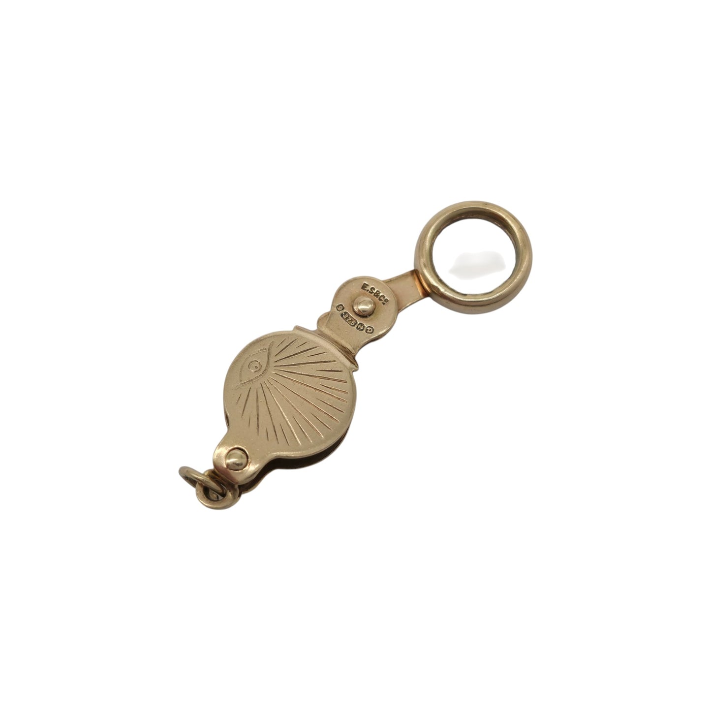 9ct 375 Yellow Gold Magnifying Glass Opening Charm 1953 L 2.3 cm 3.1 g.
