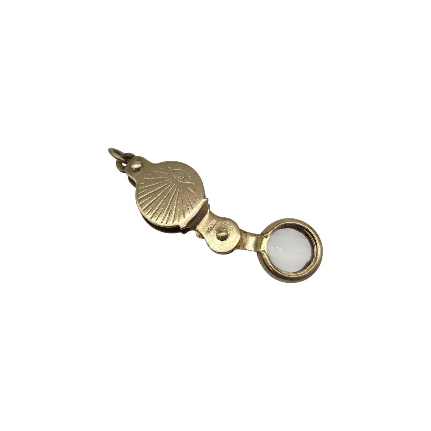 9ct 375 Yellow Gold Magnifying Glass Opening Charm 1953 L 2.3 cm 3.1 g.