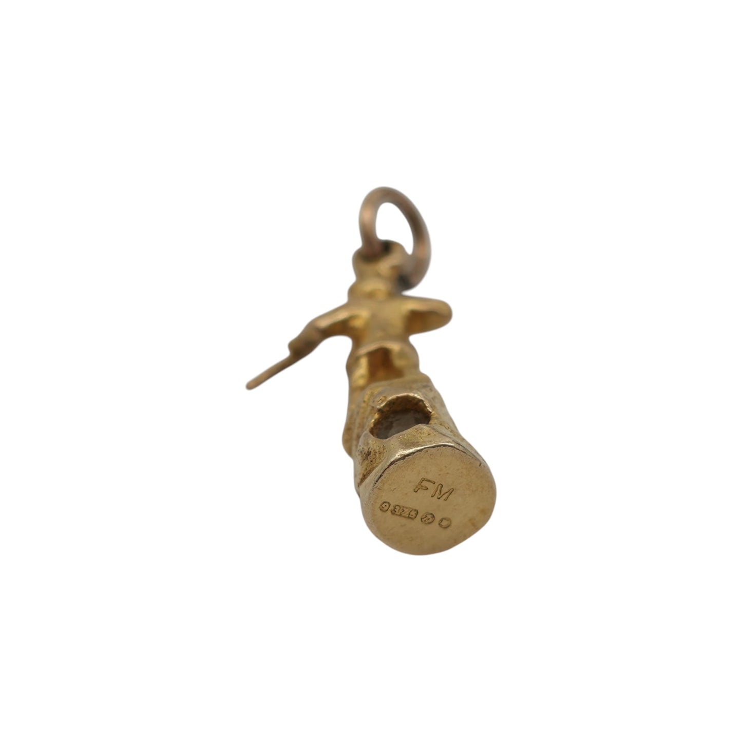 9ct 375 Yellow Gold Man With Flute Charm 1957 L 2.0 cm 2.7 g.
