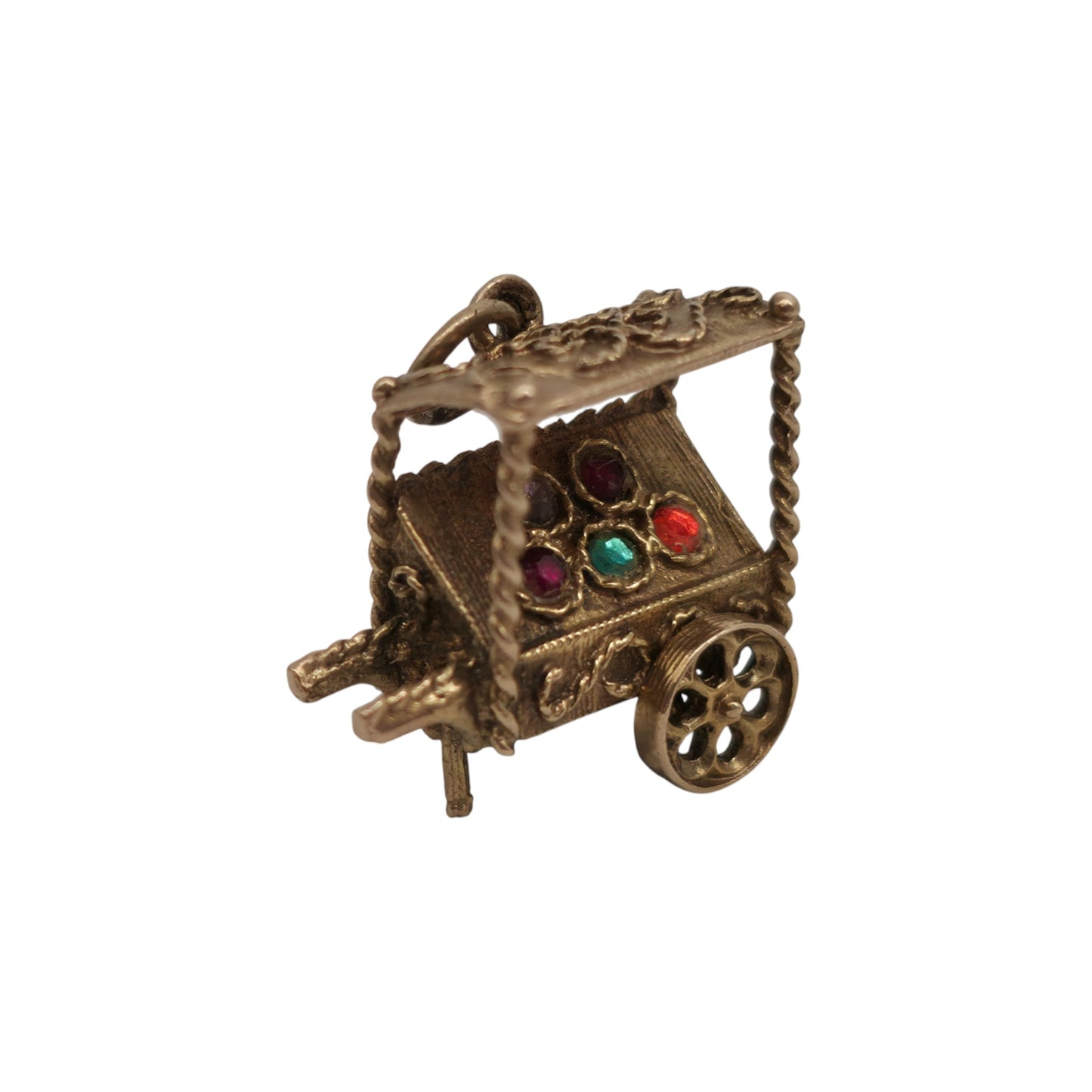 9ct 375 Yellow Gold Market Fruit Cart Charm 1970 L 1.6 cm 3.4 g.