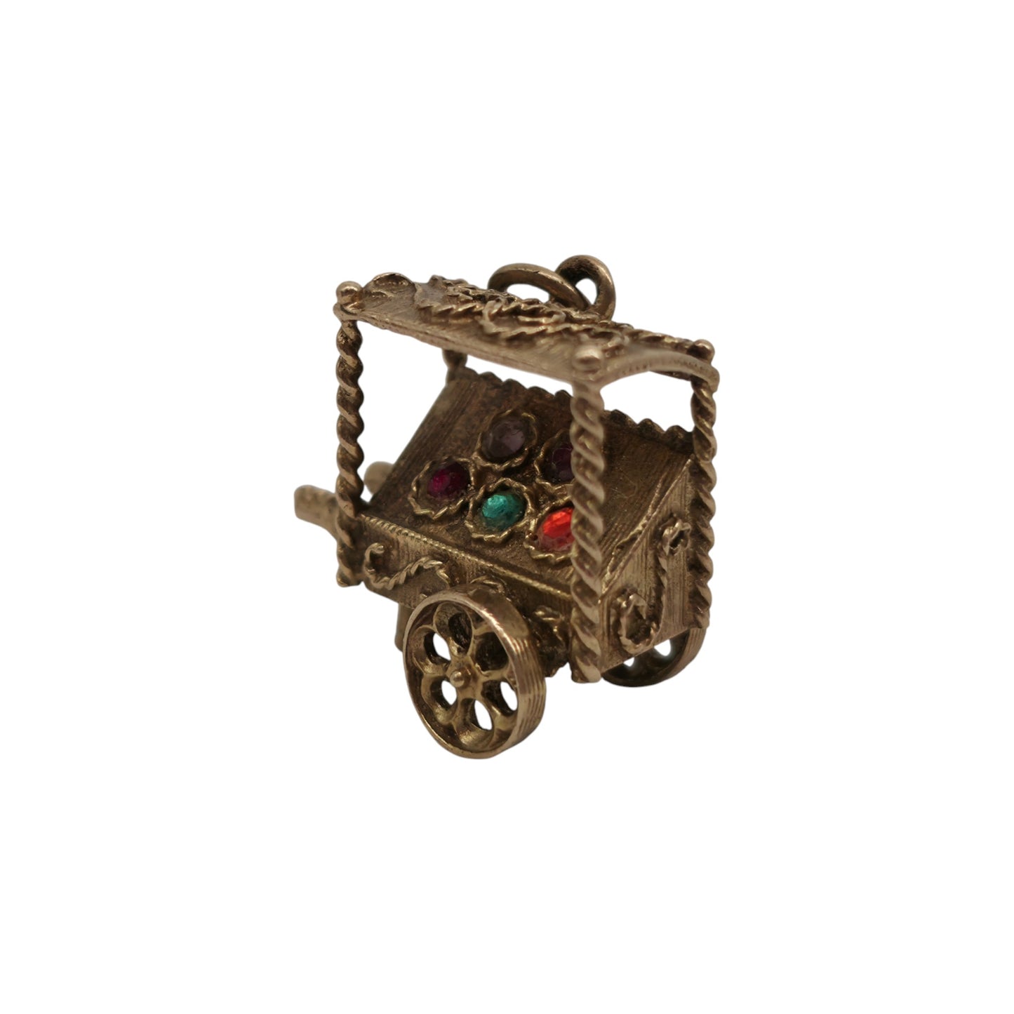 9ct 375 Yellow Gold Market Fruit Cart Charm 1970 L 1.6 cm 3.4 g.