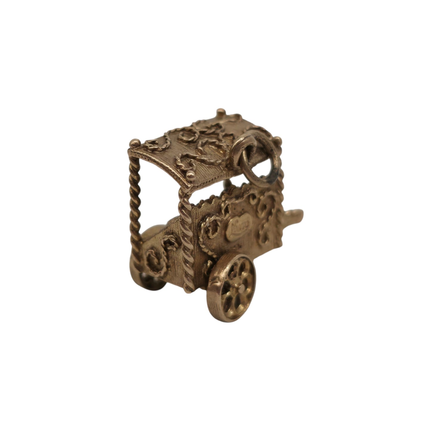 9ct 375 Yellow Gold Market Fruit Cart Charm 1970 L 1.6 cm 3.4 g.